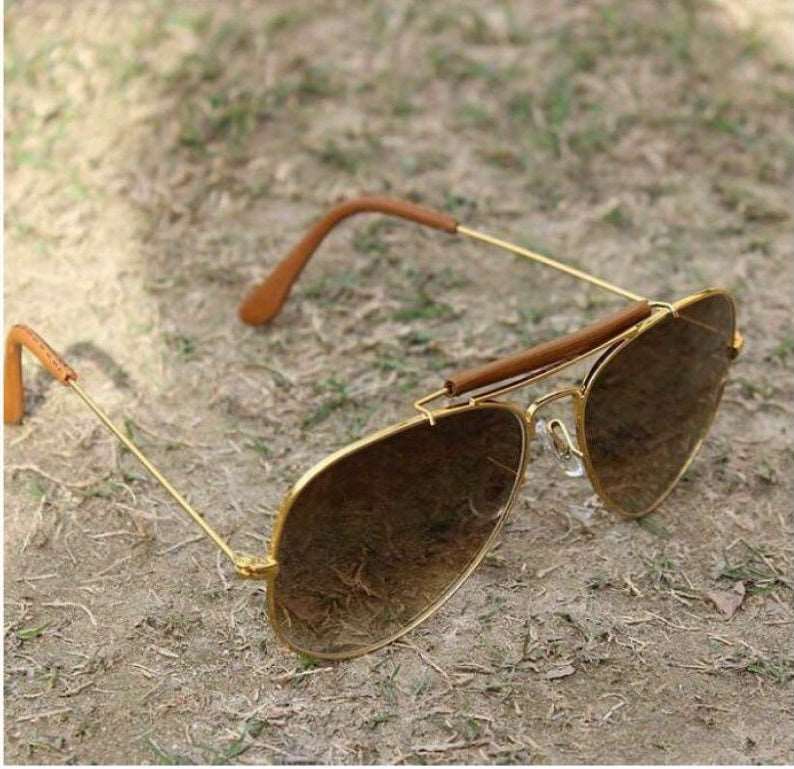 Tortoise-Gold Retro-Vintage Aviator Rectangle Tinted Sunglasses with  Champagne Sunwear Lenses - Dechter